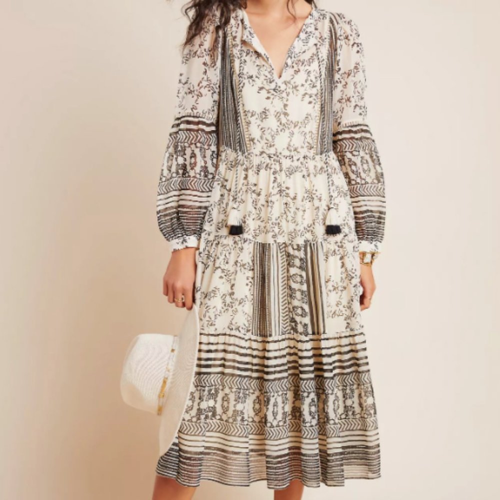 NWT Anthropologie Talulah Tiered Midi Dress Tassel